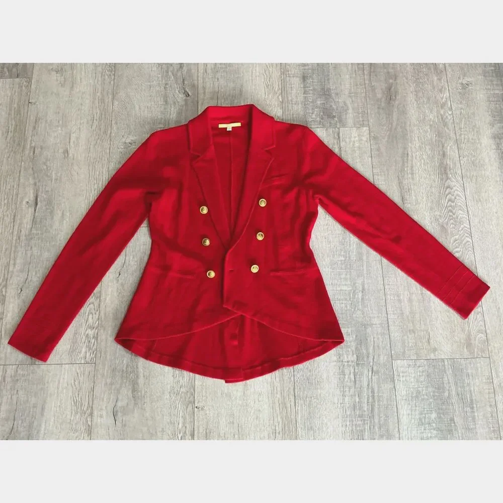 Gianni Bini Women’s M Red Wool Blend Double Breasted Gold Button Blazer